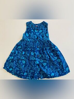 Unbranded Blue Ocean Print Button-Front Girls sun Dress sz small